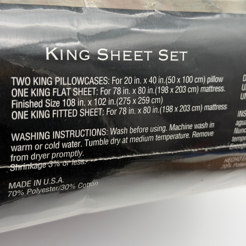 Thomaston Back Bay King Sheet Set 4pc Vintage 90s Geometric Grid Made in USA NEW - Picture 4 of 6